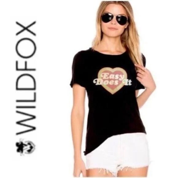 Wildfox Easy Does It Keke Crewneck T-shirt Jet Black - Picture 1 of 6